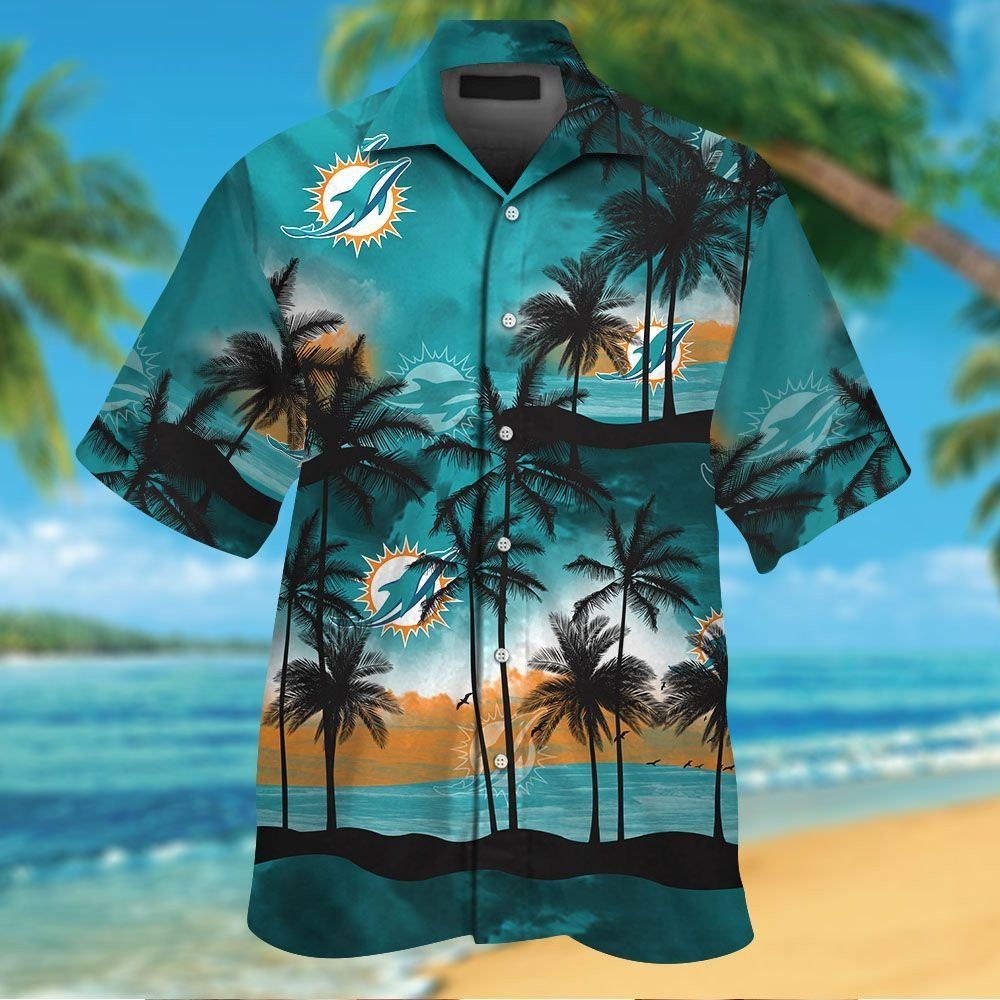 Miami Dolphins Short Sleeve Button Up Tropical Hawaiian Shirt VER024