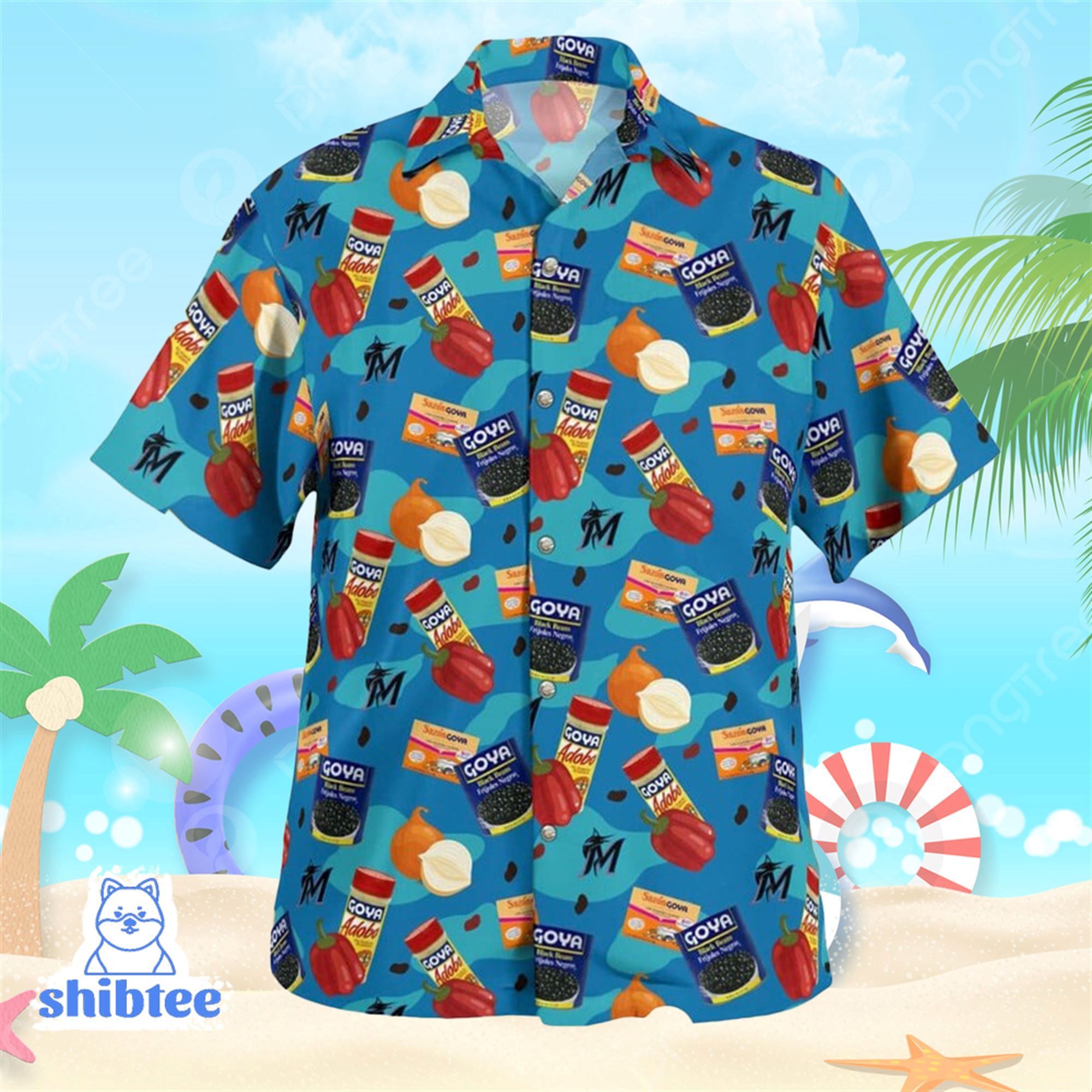 Miami Marlins Black Beans Adobo And Onion Goya Hawaiian Shirt Giveaway Miami Marlins Black Beans Adobo And Onion Goya Hawaiian Shirt Giveaway