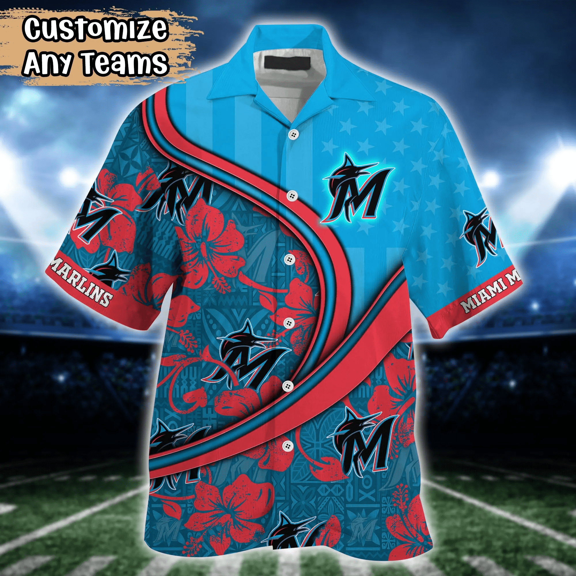 Miami Marlins MLB Us Flag Hawaiian Shirt Custom Summer Aloha Shirt