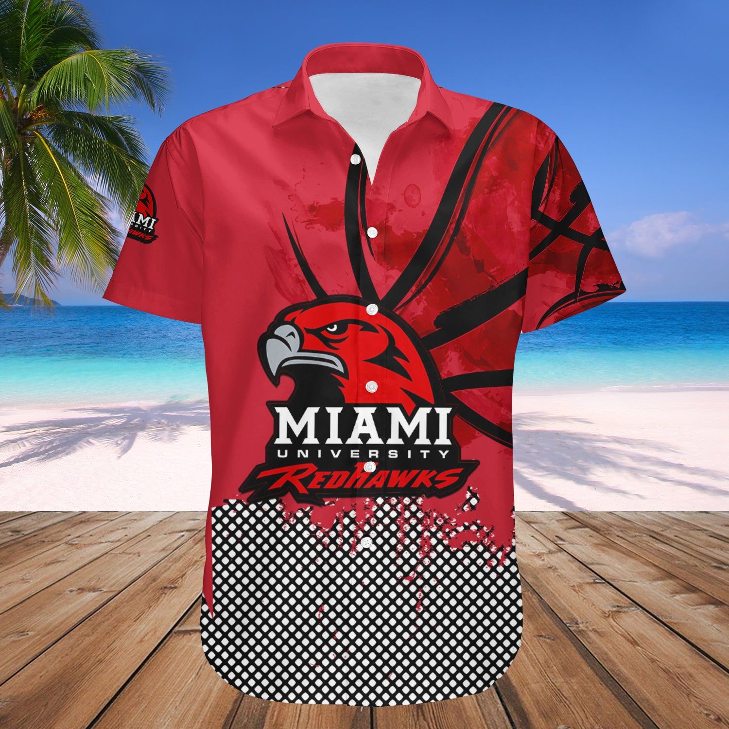Miami Redhawks Hawaii Shirt Basketball Net Grunge Pattern – NCAA