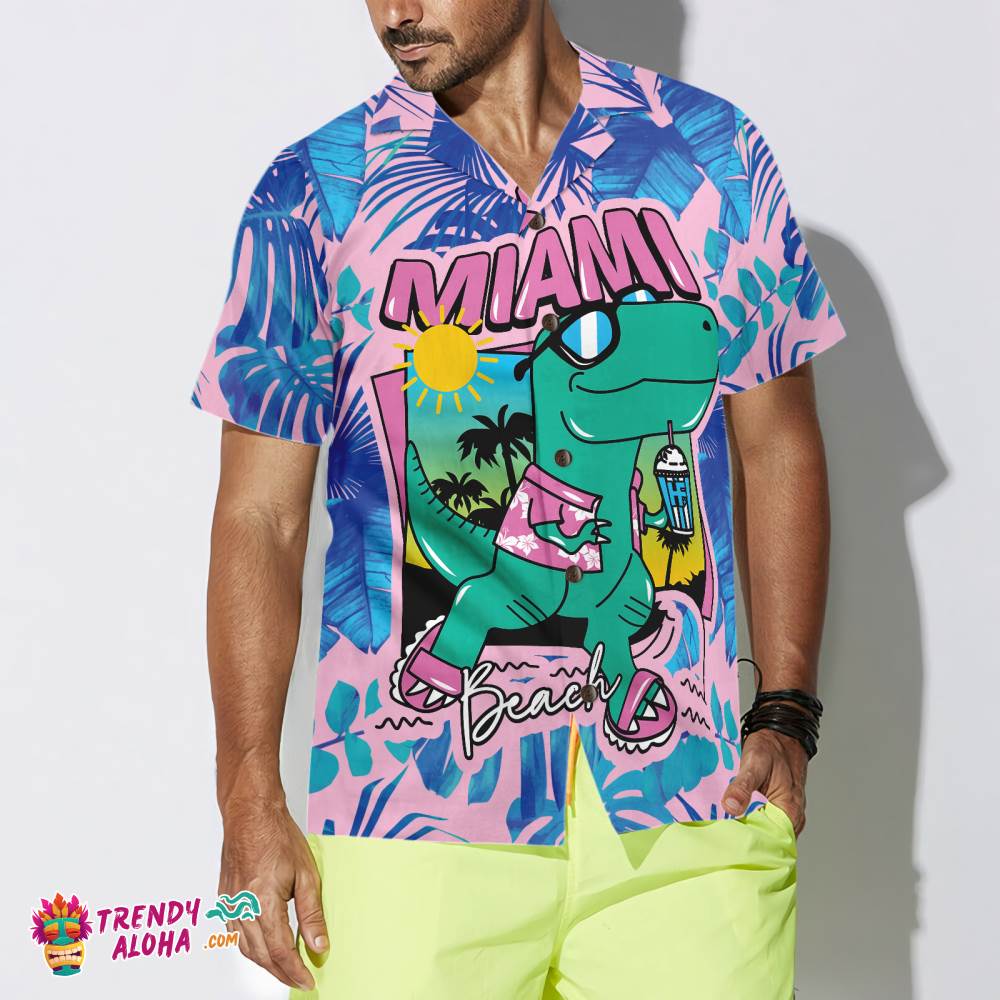 Miami South Beach Cool T- Rex Dinosaur Hawaiian Shirt