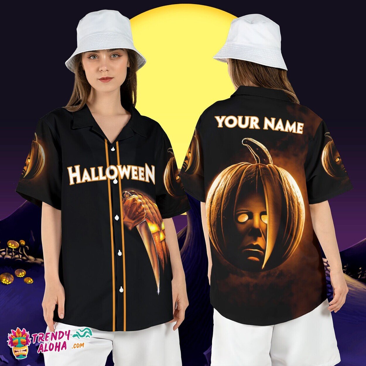 Michael Myers Custom Halloween Pumpkin Horror Baseball Hawaii Top