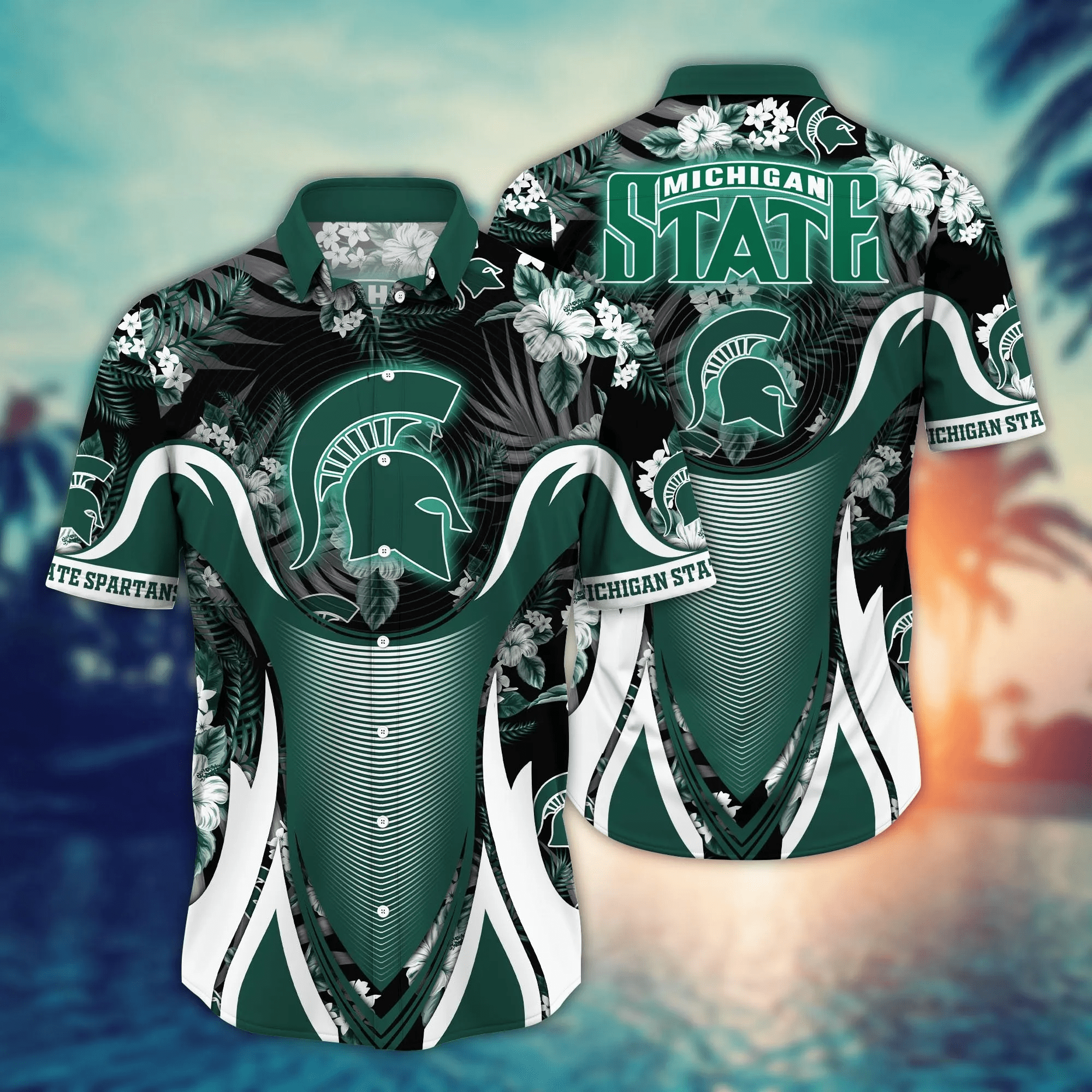Michigan State Spartans NCAA Hawaiian Shirt Umbrellas (For Sun) Aloha Shirt