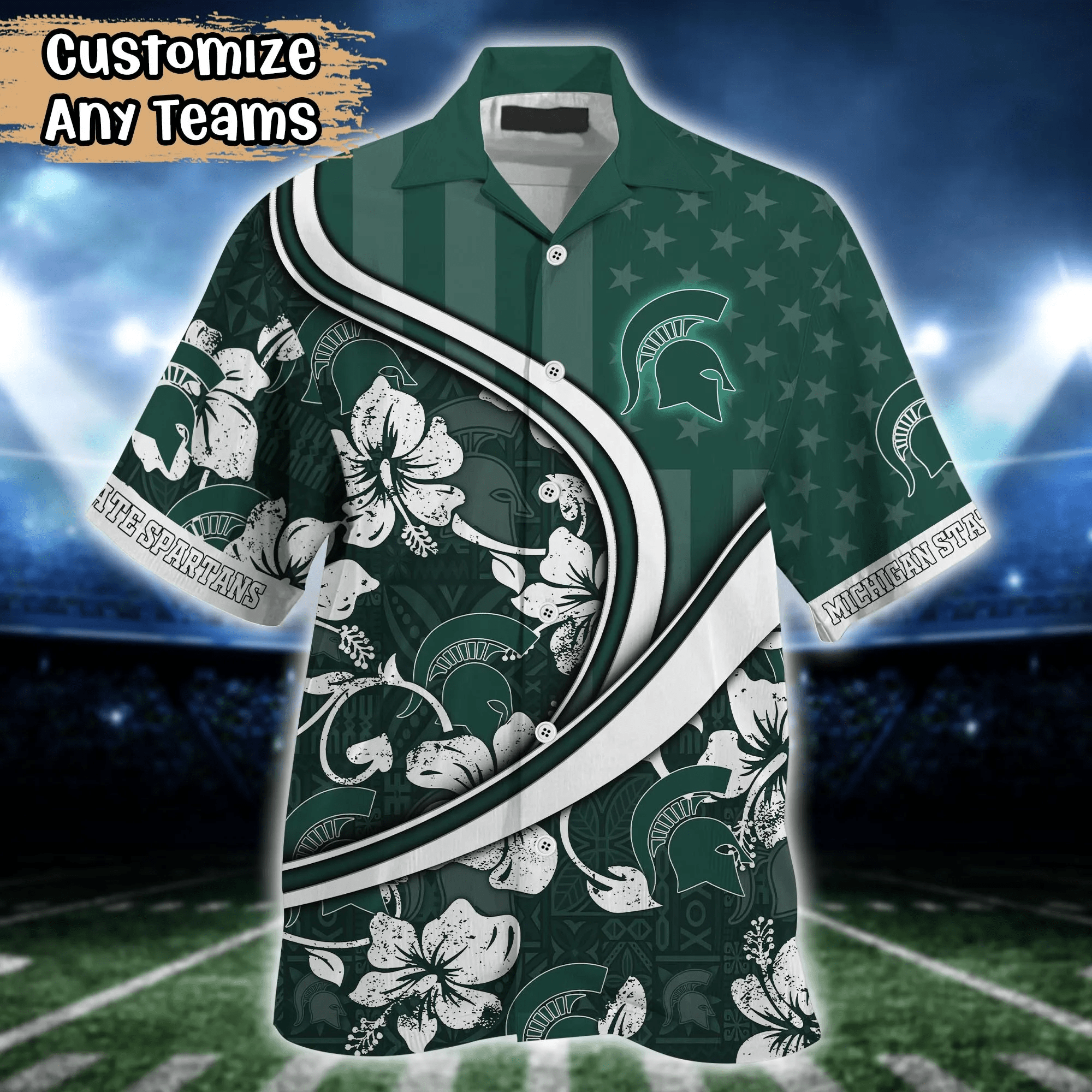Michigan State Spartans NCAA Us Flag Hawaiian Shirt Custom Summer Aloha Shirt