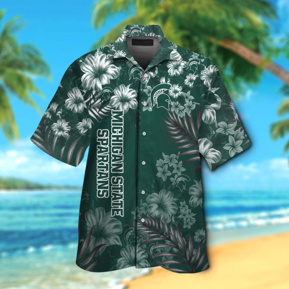 Michigan State Spartans Short Sleeve Button Up Tropical Shirt Hawaiian Shirt