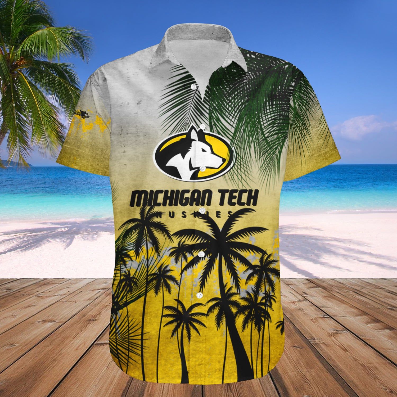 Michigan Tech Huskies Hawaii Shirt Coconut Tree Tropical Grunge – NCAA