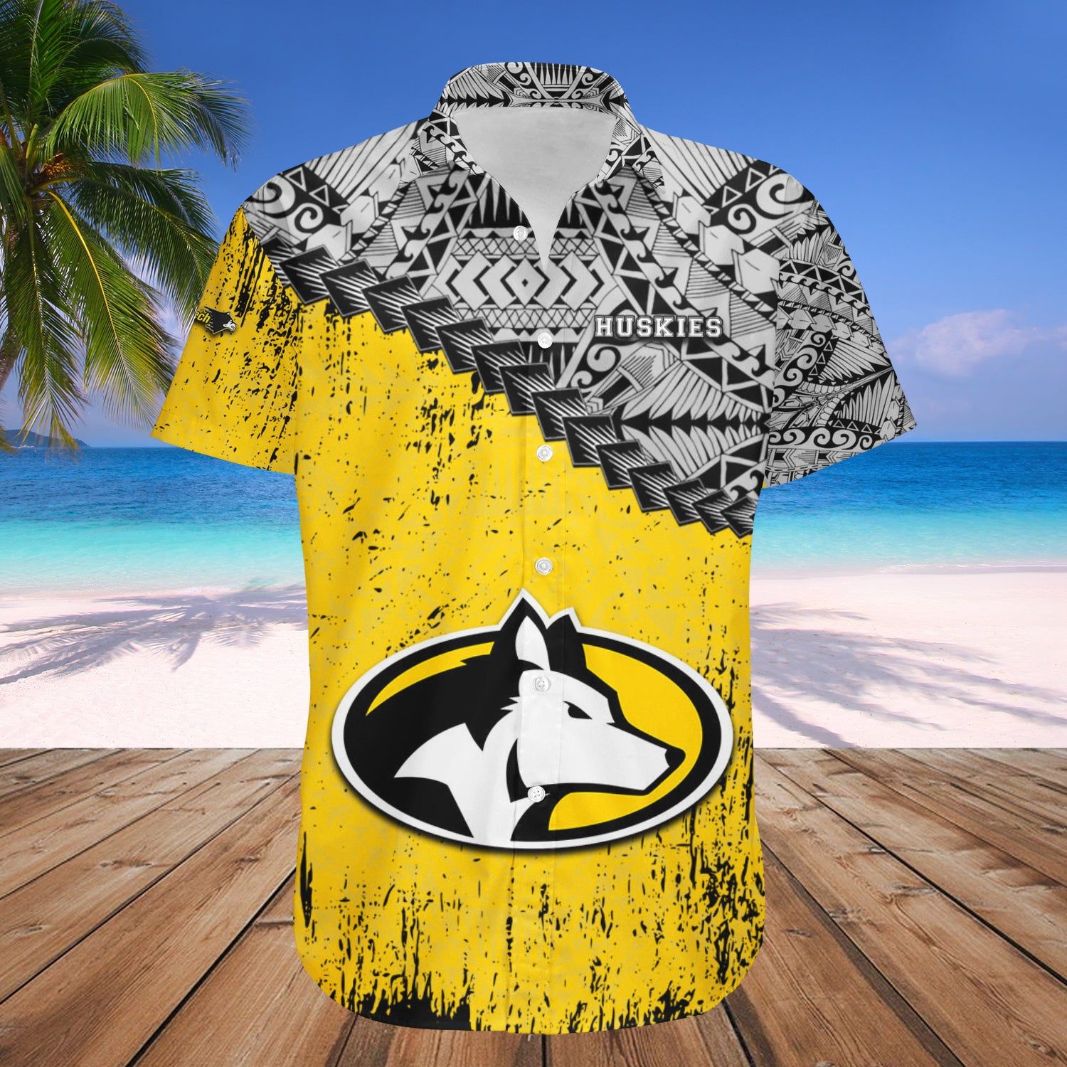 Michigan Tech Huskies Hawaii Shirt Grunge Polynesian Tattoo – NCAA