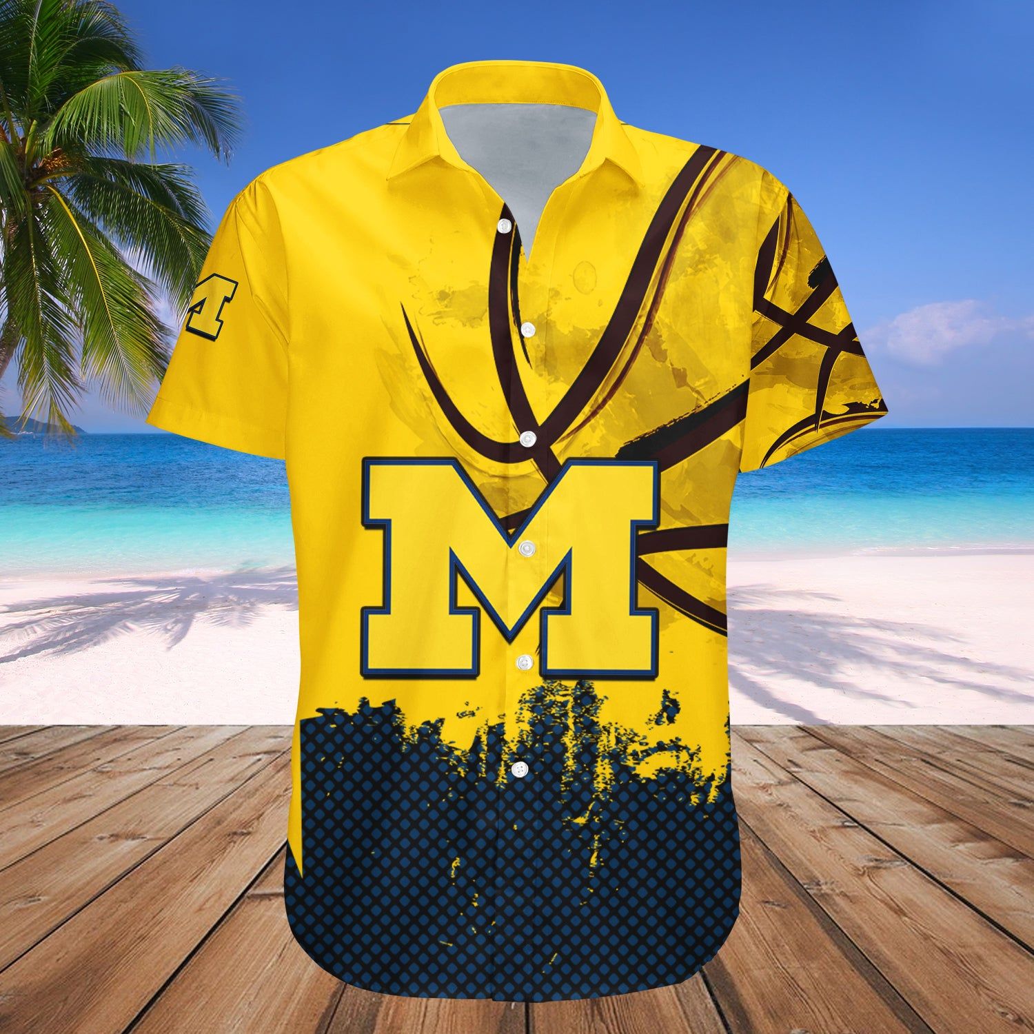 Michigan Wolverines Hawaii Shirt Basketball Net Grunge Pattern – NCAA