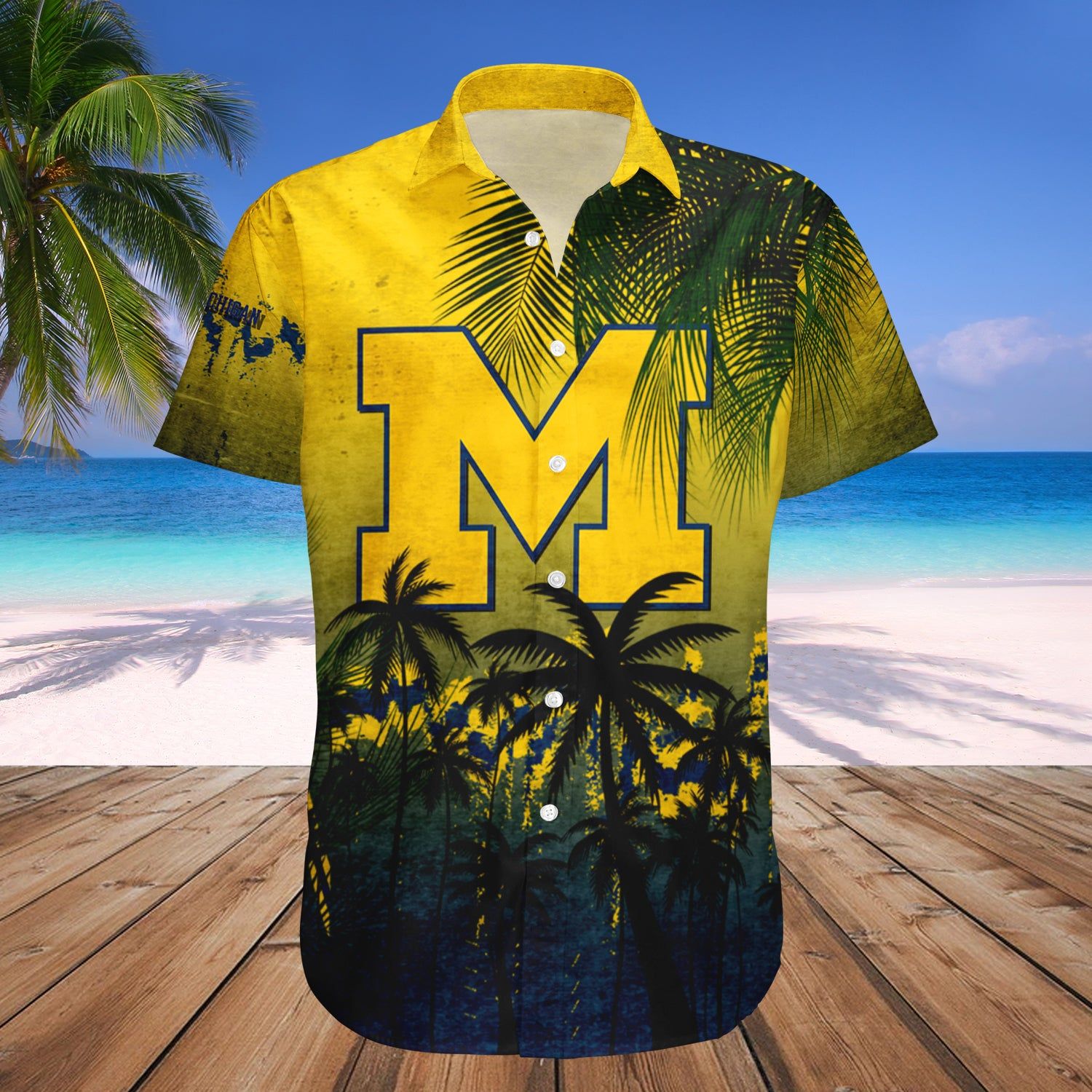 Michigan Wolverines Hawaii Shirt Coconut Tree Tropical Grunge – NCAA