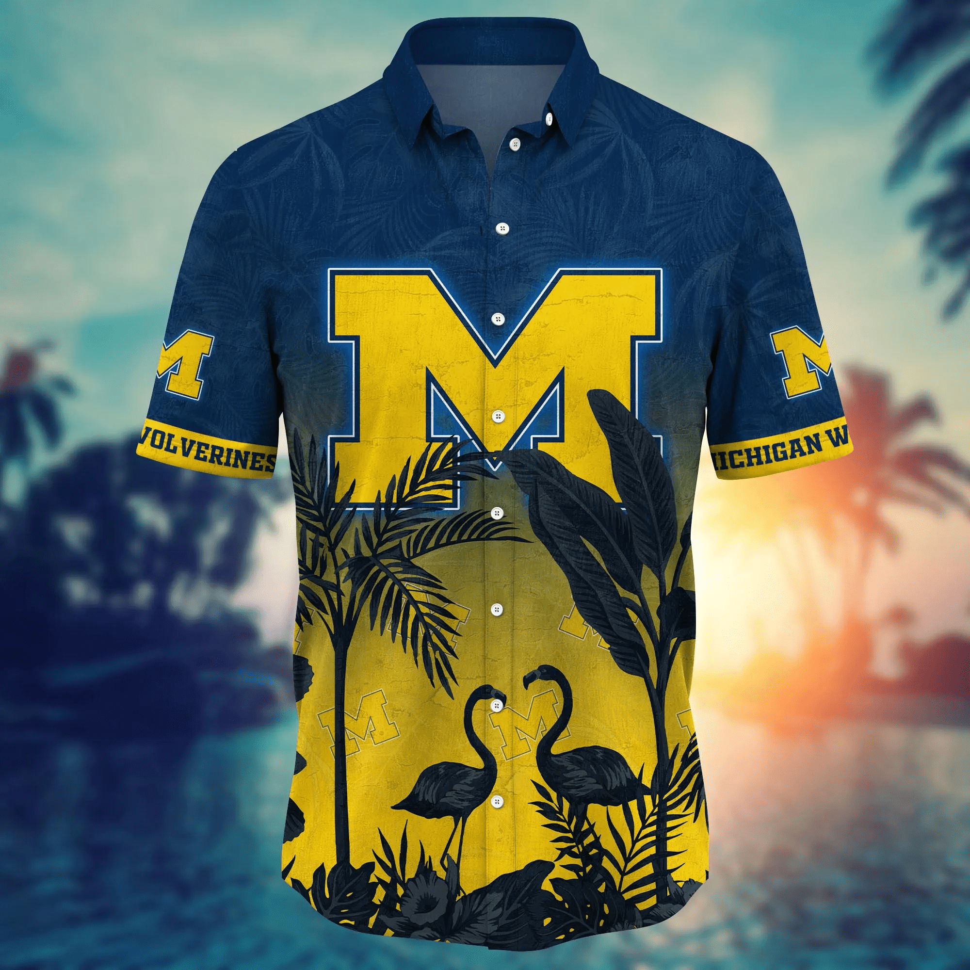 Michigan Wolverines NCAA Hawaiian Shirt Sunningtime Aloha Shirt