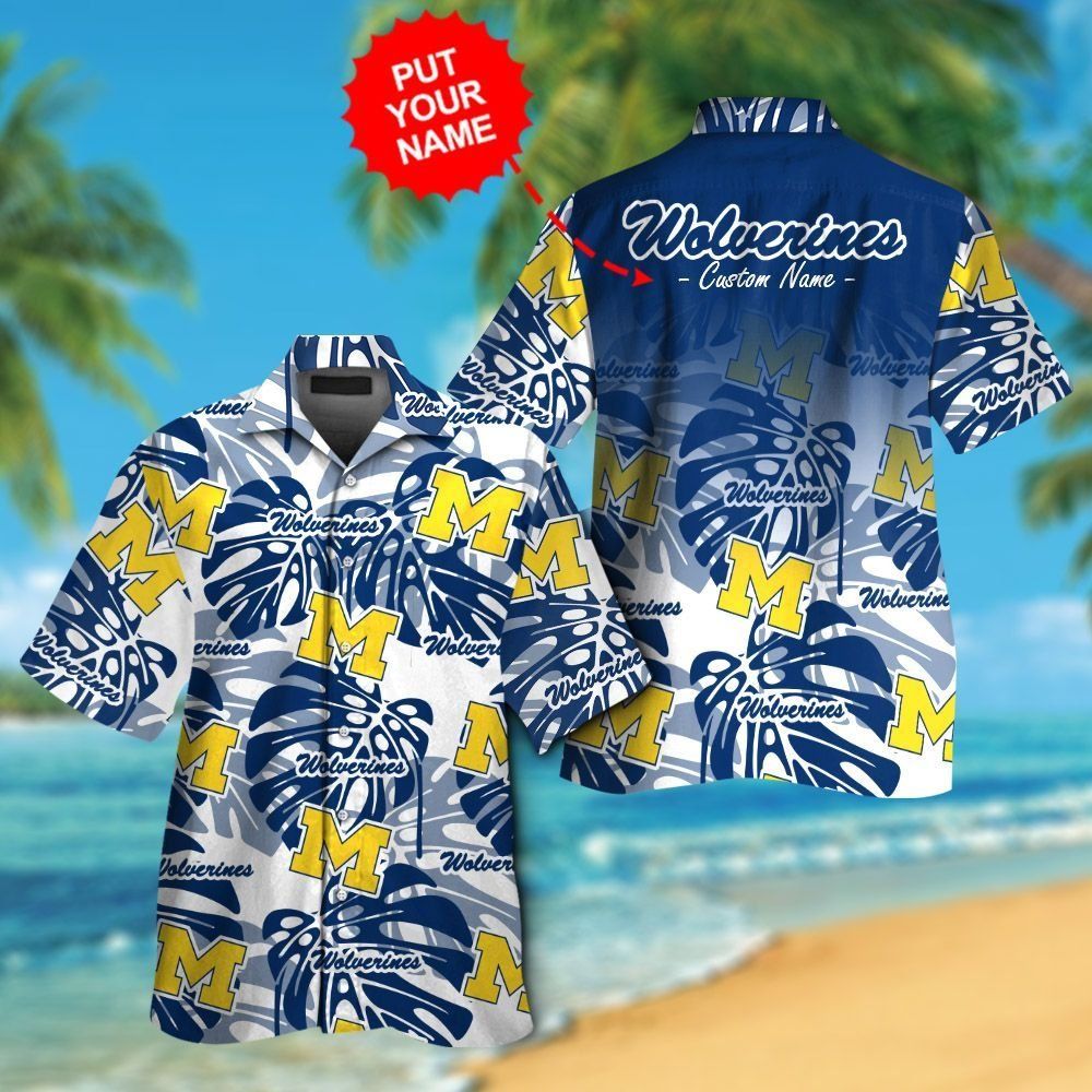 Michigan Wolverines Short Sleeve Button Up Tropical Hawaiian Shirt VER018