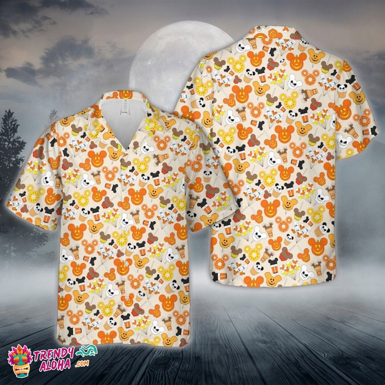 Mickey Donuts & Latte Spooky Hawaiian Season Beach Short Sleeve Top
