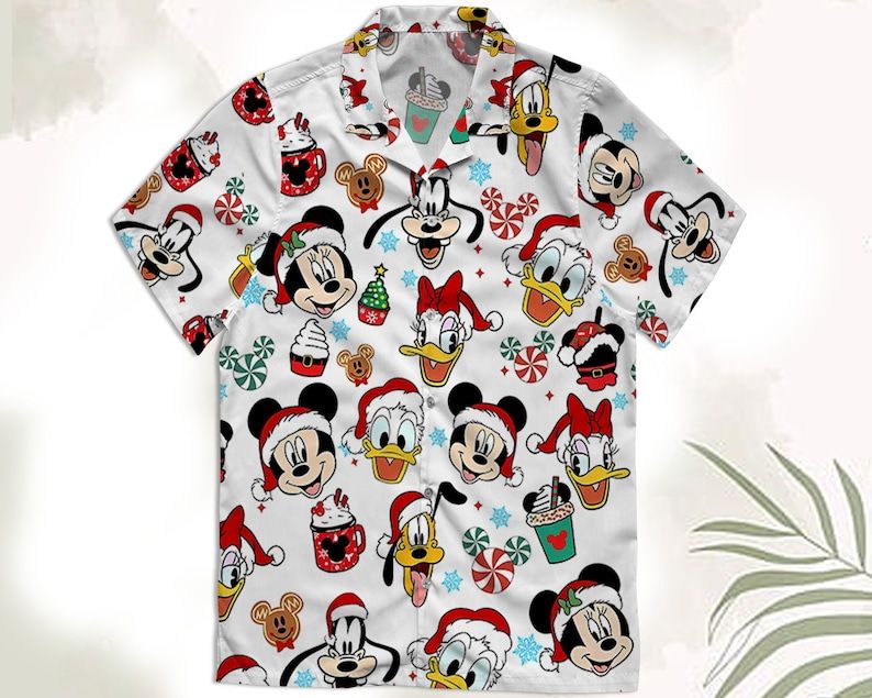 Mickey Friends Disney Christmas Candy Hawaiian Shirts Disneyland Xmas Party