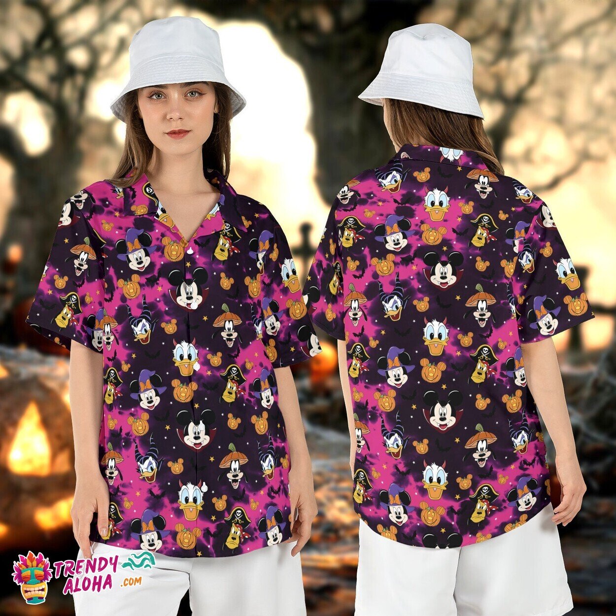 Mickey Friends Halloween Party Pumpkins Spooky Season Aloha Top