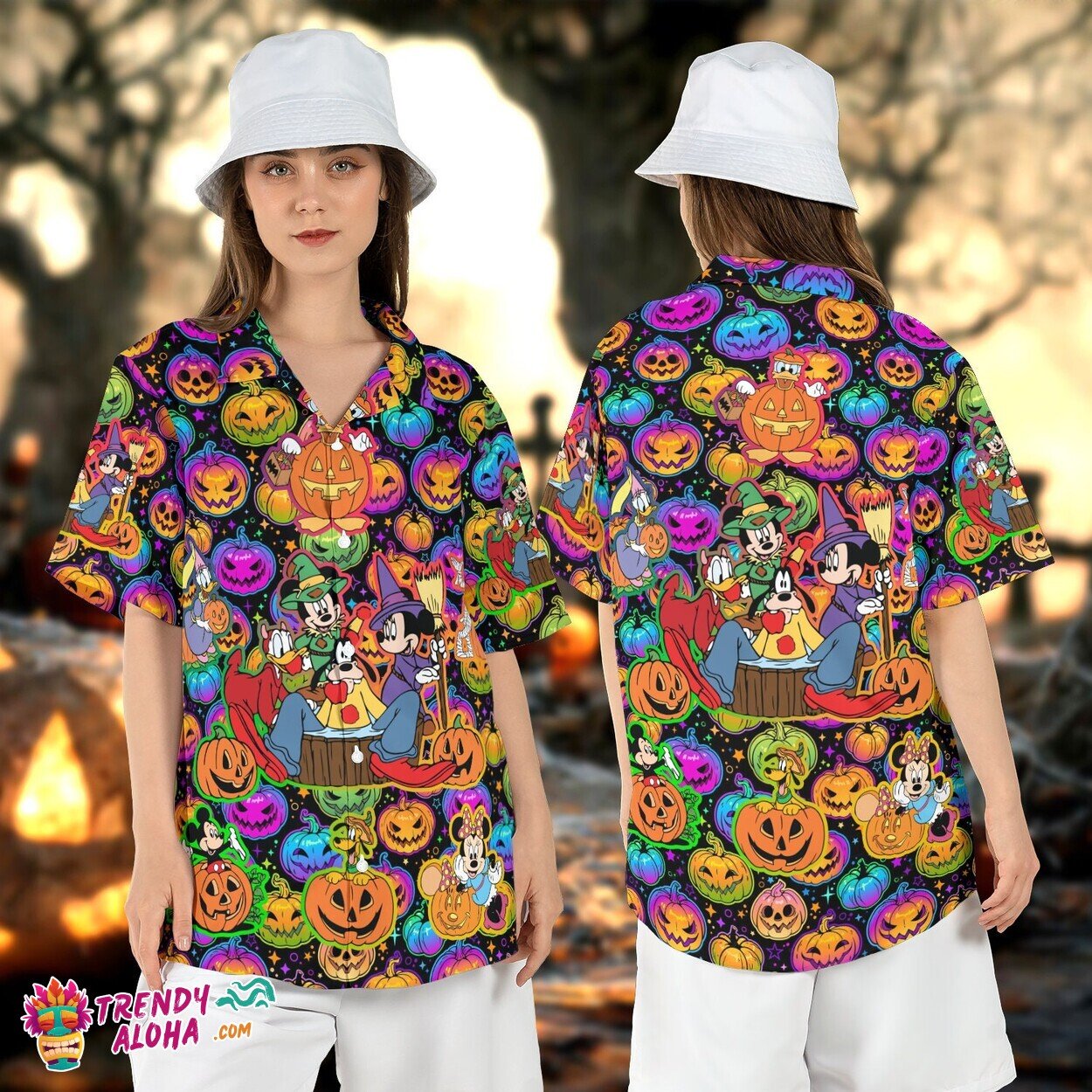 Mickey Friends Halloween Pumpkins Spooky Beach Aloha Top Tee