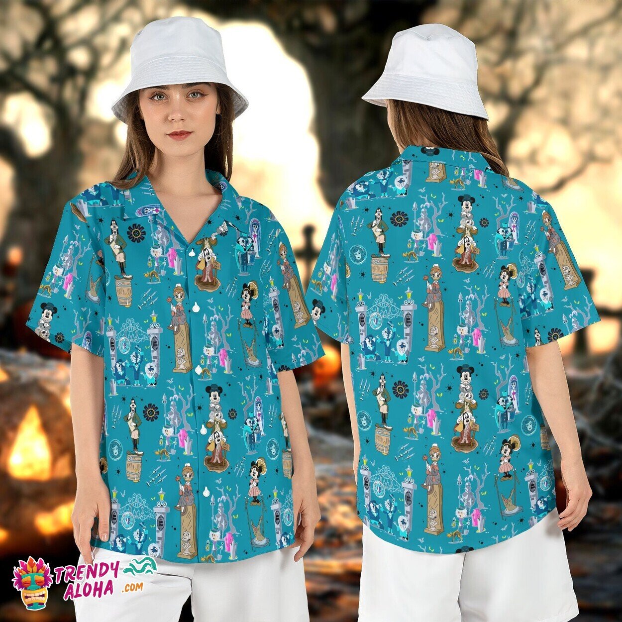 Mickey Friends Haunted Mansion Foolish Mortals Halloween Aloha Top