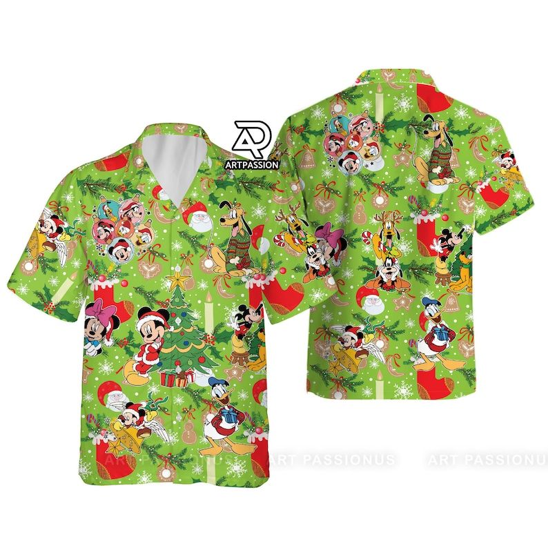 Mickey Friends Hawaiian Christmas Santa Claus Green Disney Hawaii Shirt