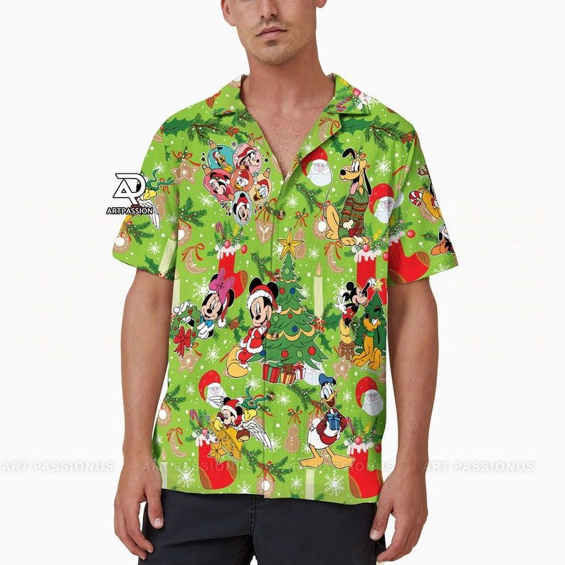 Mickey Friends Hawaiian Christmas Santa Claus Green Disney Hawaii Shirt Mickey Friends Hawaiian Christmas Santa Claus Green Disney Hawaii Shirt