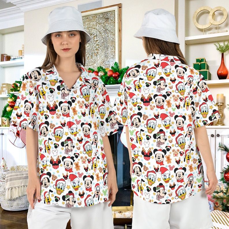 Mickey Friends Santa Hat Hawaiian Disney Christmas Aloha Premium Theme Shirt