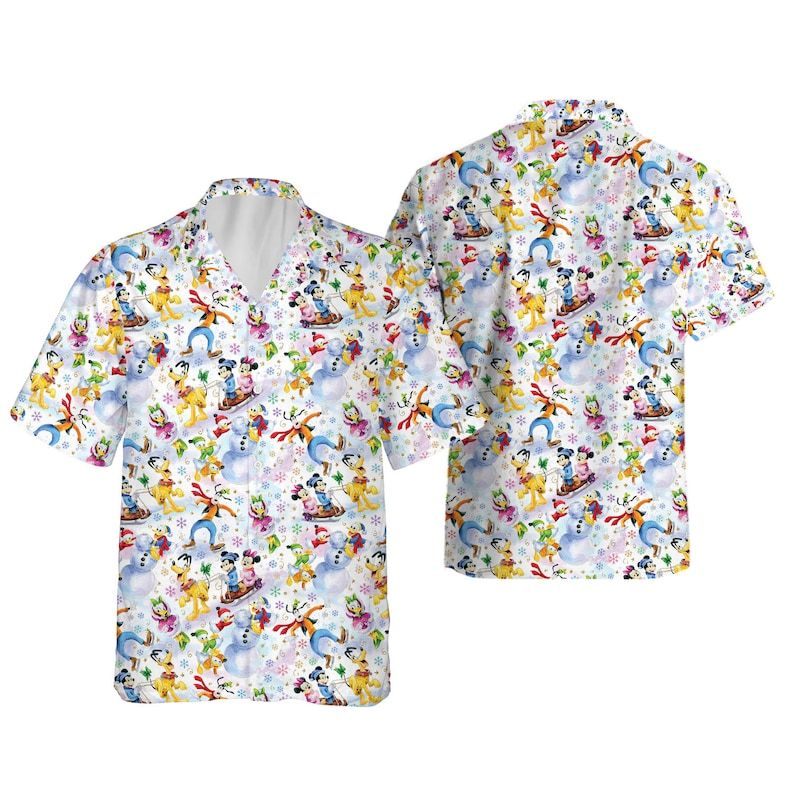 Mickey Friends Snowman Disney Hawaiian Shirts Xmas Button Up Family Trip