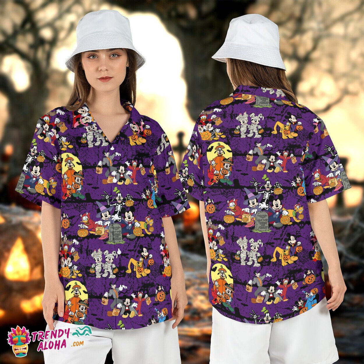 Mickey Friends Spooky Halloween Disney Trick Treat Aloha Shirt