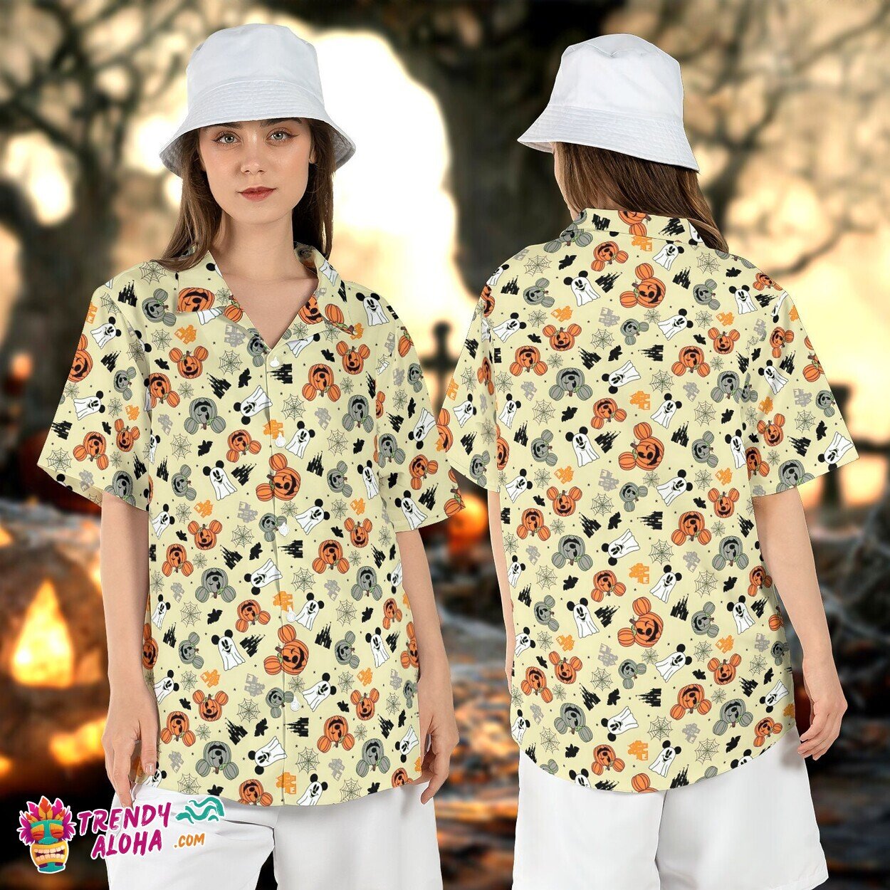Mickey Ghost Pumpkin Spooky Disney Halloween Season Aloha Tee