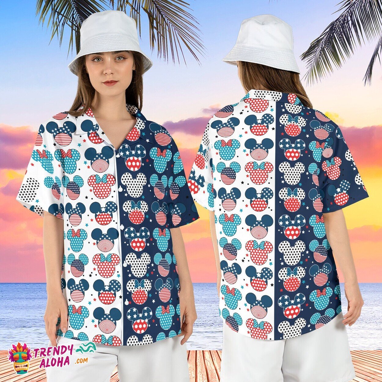 Mickey Minnie 4th of July USA Flag Independence Day Aloha Tee