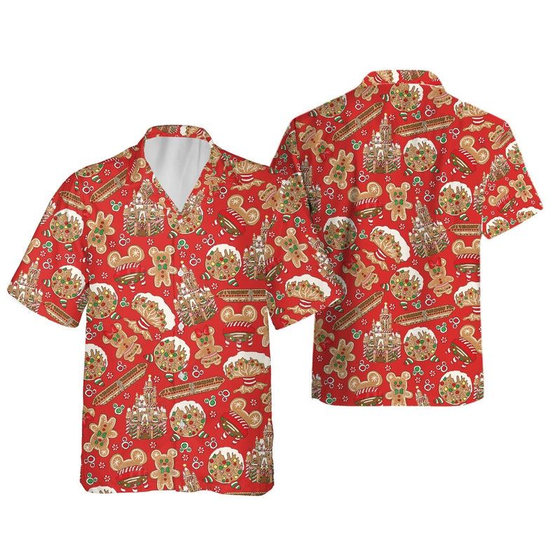 Mickey Minnie Gingerbread Disney Christmas Hawaiian Shirts Disneyland Gift