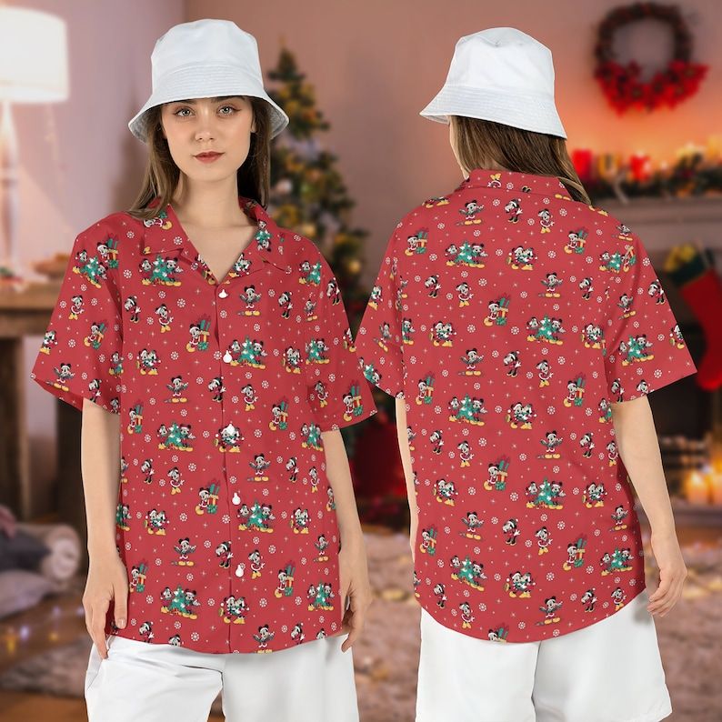 Mickey Minnie Reindeer Light Disney Hawaiian Shirts Christmas Holiday Aloha Gift