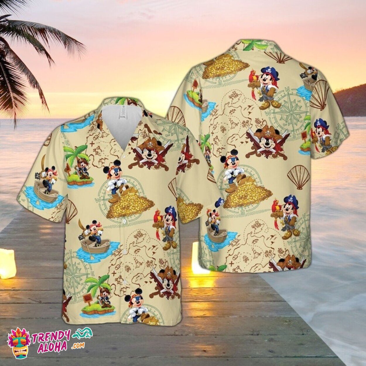 Mickey Mouse Disney Pirate Tropical Adventure Hawaiian Beach Shirt