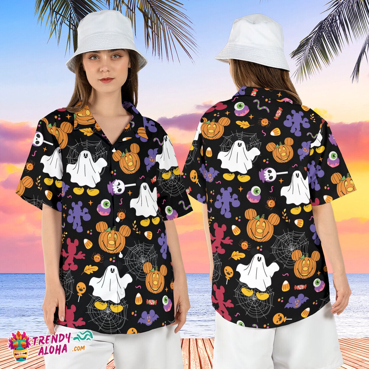 Mickey Mouse Ghost Pumpkin Trick Treat Disneyland Halloween Tee