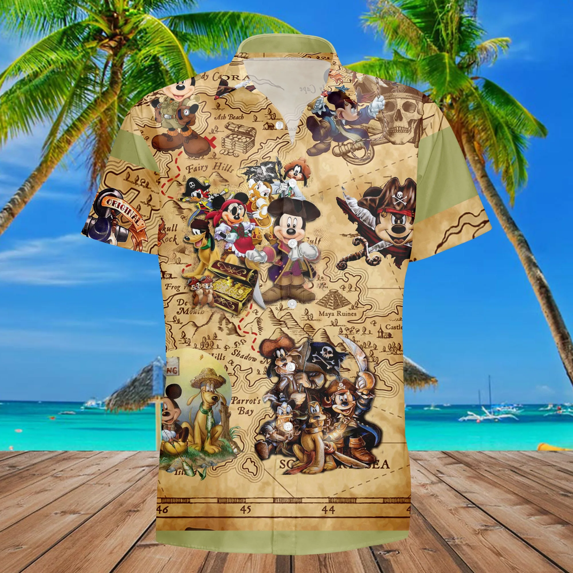 Mickey Mouse Treasure Hunting Adventure Packed Hawaiian Shirt