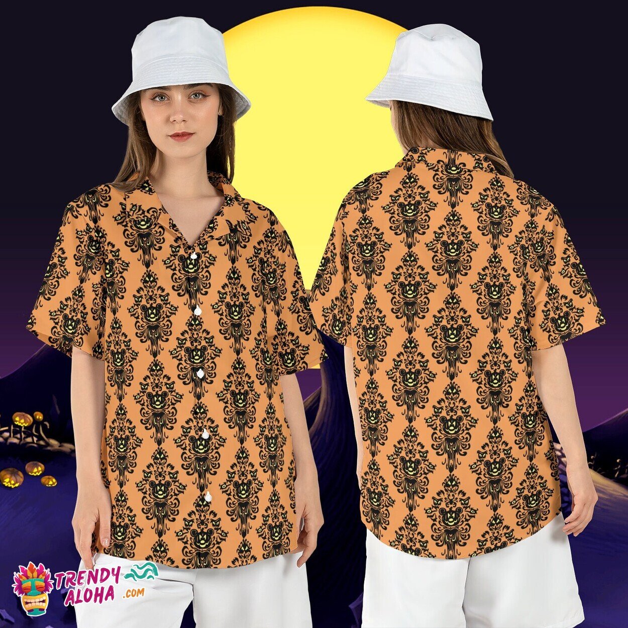 Mickey Pumpkin Haunted Mansion Spooky Disneyland Aloha Tee