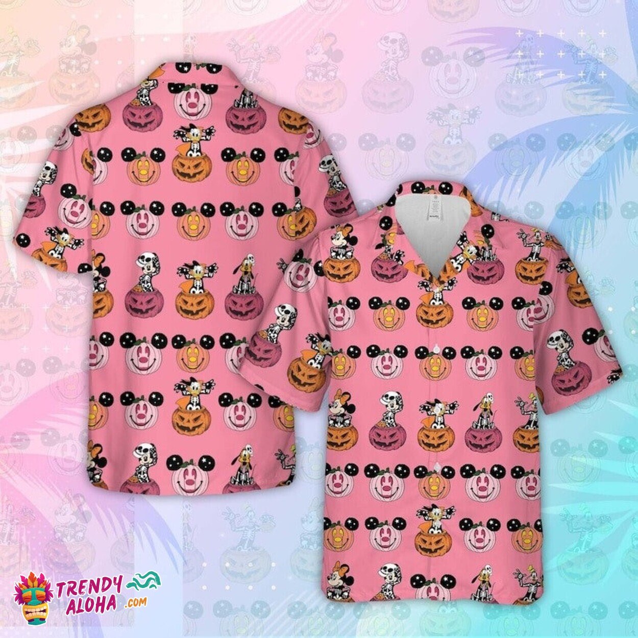 Mickey Pumpkin Spooky Hawaiian Season Beach Shirt with Friends Print