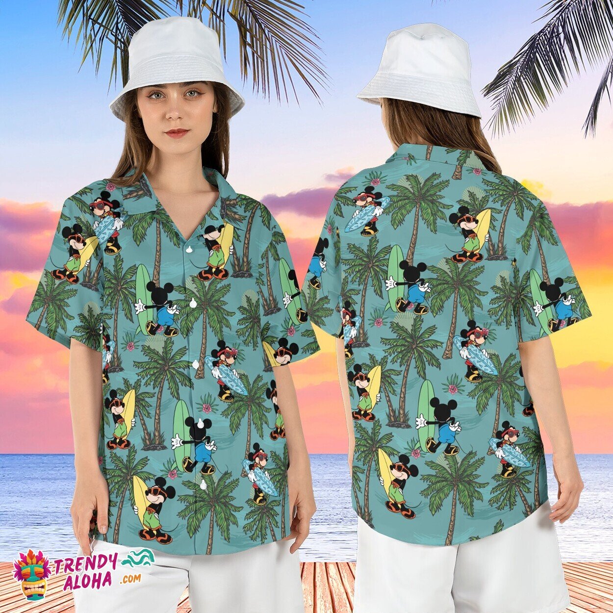 Mickey Surfing Beach Tropical Summer Holiday Disney Aloha Tee