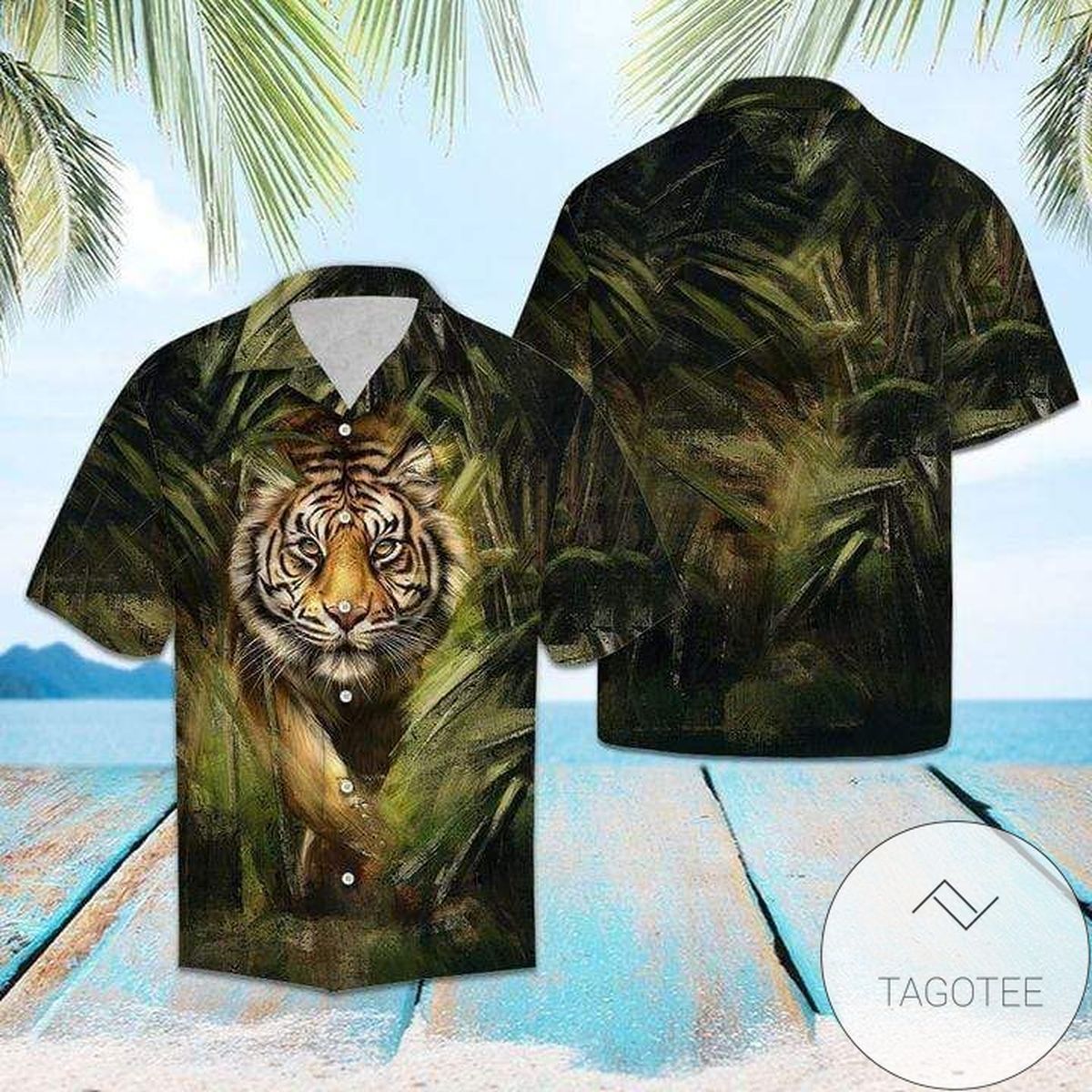 Mighty Strong Tiger Roars on Vibrant Hawaiian Shirt