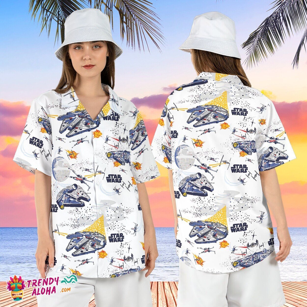 Millennium Falcon & Death Star Star Wars Summer Galactic Aloha Shirt