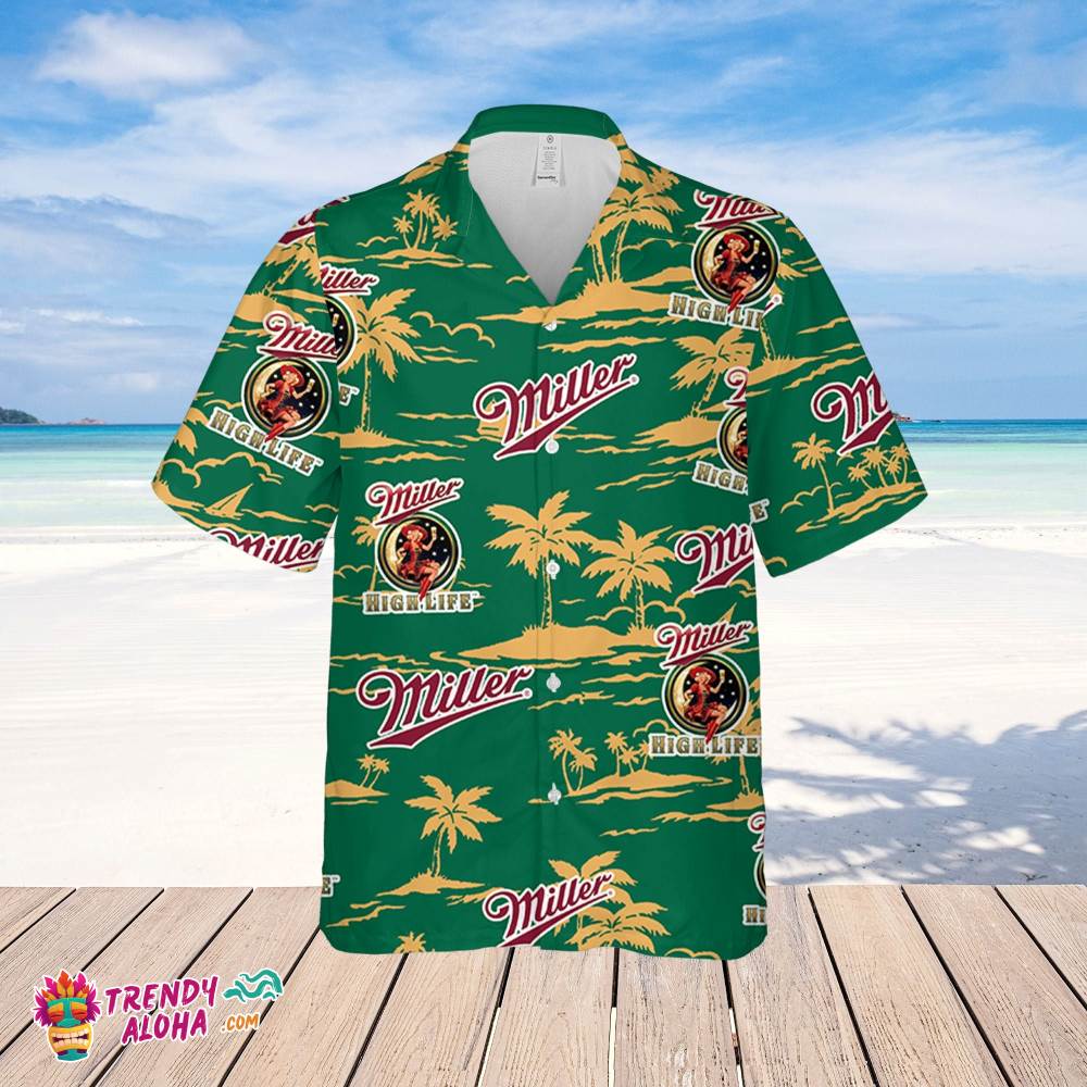 Miller High Life Hawaiian Beach Pattern Shirt, Summer Beer Hawaiian Shirt