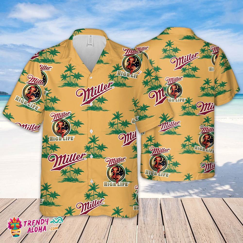 Miller High Life Hawaiian Coconut Island Pattern Hawaiian Beer Lover Shirt, Classic Flowers Beer Aloha Shirt Miller High Life Hawaiian Coconut Island Pattern Hawaiian Beer Lover Shirt, Classic Flowers Beer Aloha Shirt