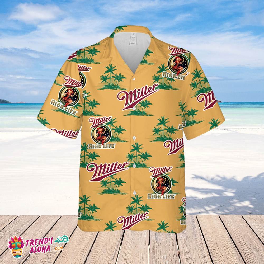 Miller High Life Hawaiian Coconut Island Pattern Hawaiian Beer Lover Shirt, Classic Flowers Beer Aloha Shirt