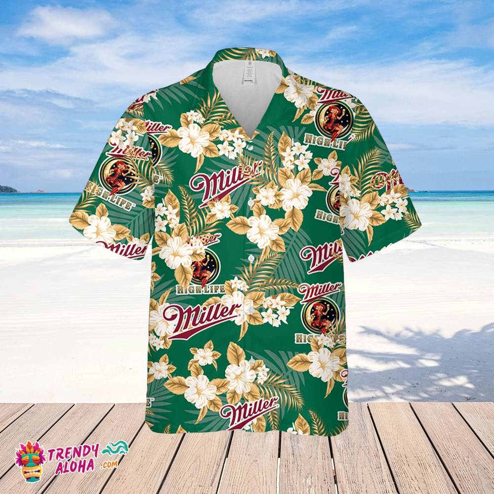 Miller High Life Hawaiian Flowers Pattern Shirt, Hawaii Beer Loves Shirt, Summer Hawaii Shirt Beer, Flowers Shirt