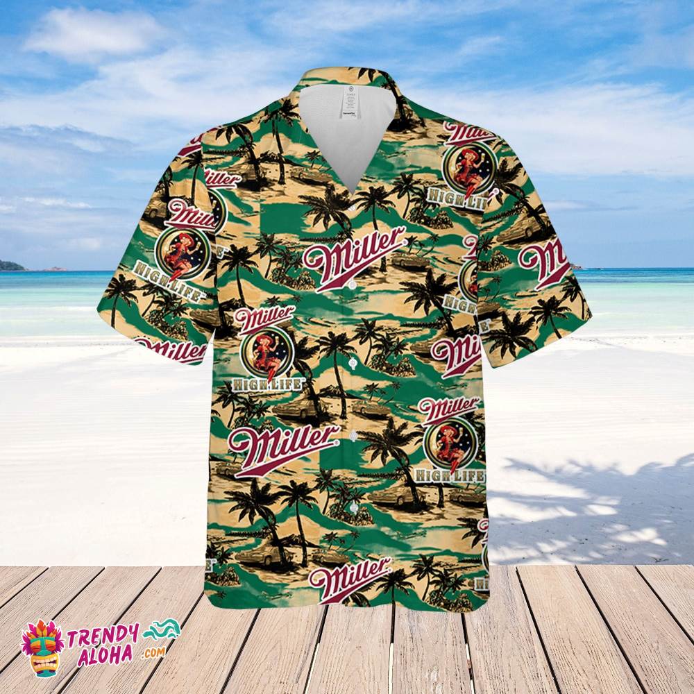 Miller High Life Hawaiian Sea Island Pattern Shirt, Summer Beer Hawaiian Shirt