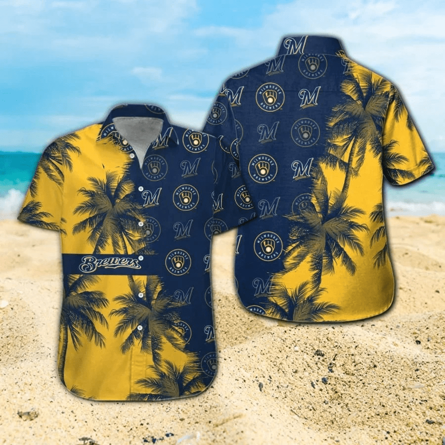 Milwaukee Brewers Hawaiian Shirt Brewers Name Tropical Blue Yellow Hawaii Shirt Milwaukee Brewers Aloha Shirt