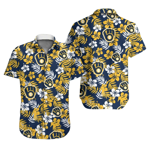 Milwaukee Brewers Hawaiian Shirt Brewers Symbol Yellow Hibiscus Hawaii Shirt Milwaukee Brewers Aloha Shirt