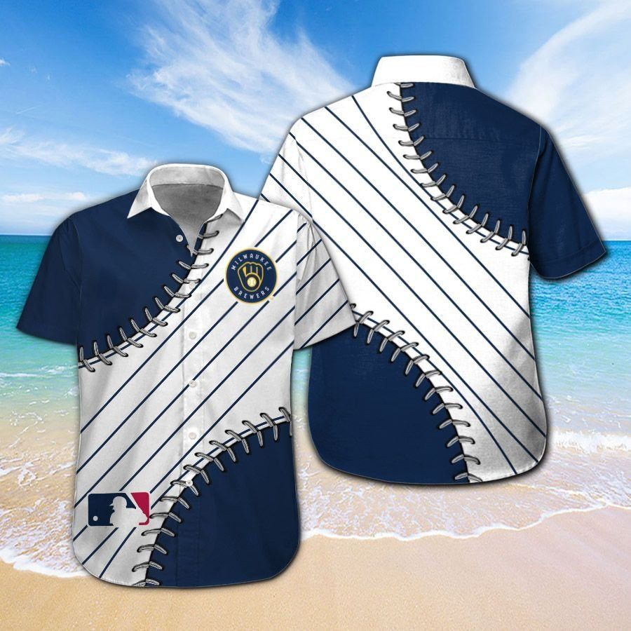 Milwaukee Brewers Short Sleeve Button Up Tropical Hawaiian Shirt VER03