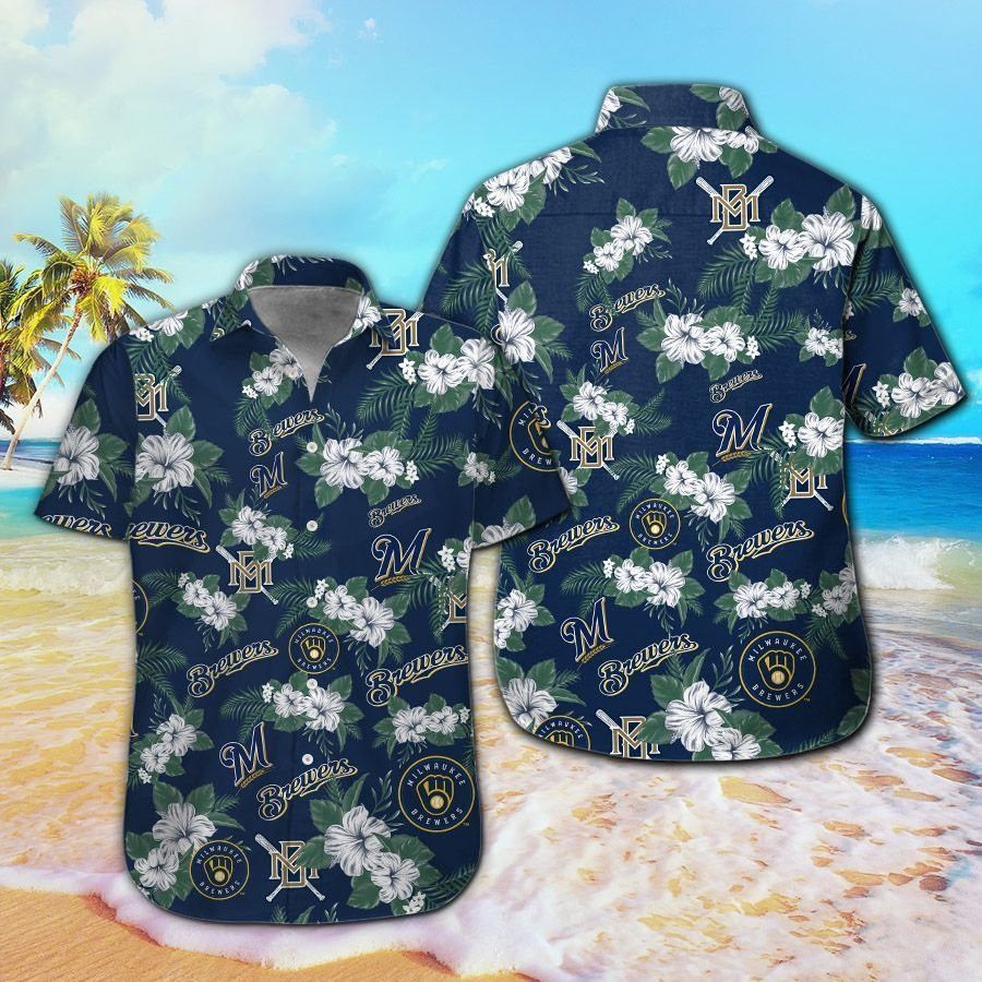 Milwaukee Brewers Short Sleeve Button Up Tropical Hawaiian Shirt VER04