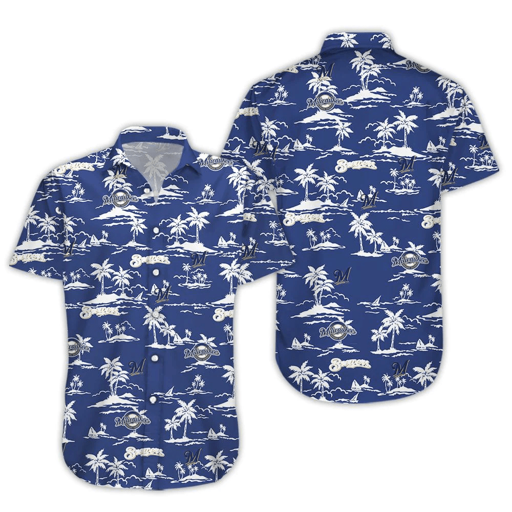 Milwaukee Brewers Trendy Hawaiian Shirt Brewers Name Tropical Palm Trees Hawaii Shirt Milwaukee Brewers Aloha Shirt 2022