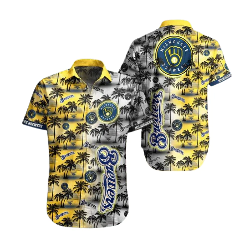 Milwaukee Brewers Trendy Hawaiian Shirt Brewers Name Tropical White Yellow Hawaii Shirt Milwaukee Brewers Aloha Shirt 2022
