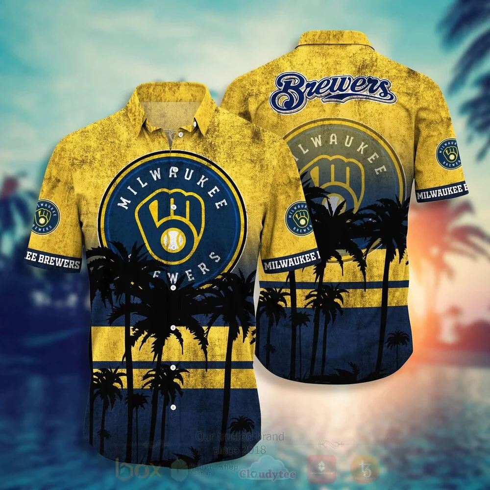 Milwaukee Brewers Trendy Hawaiian Shirt Milwaukee Brewers Symbol Palm Trees Vintage Hawaii Shirt Milwaukee Brewers Aloha Shirt 2022