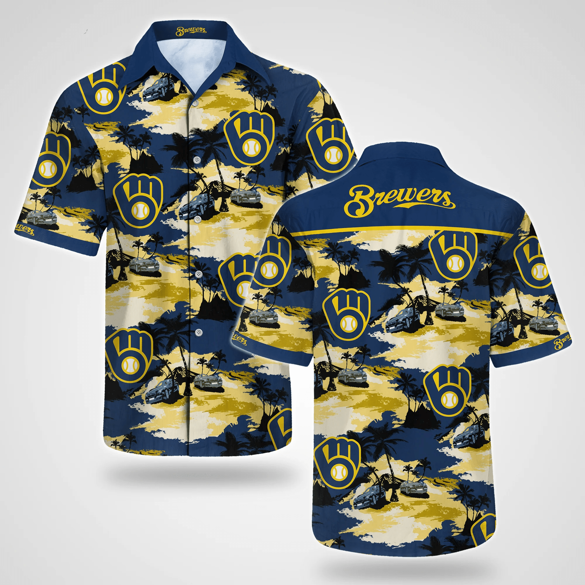 Milwaukee Brewers Trendy Hawaiian Shirt Milwaukee Brewers Tropical Island Blue Yellow Hawaii Shirt Milwaukee Brewers Aloha Shirt 2022